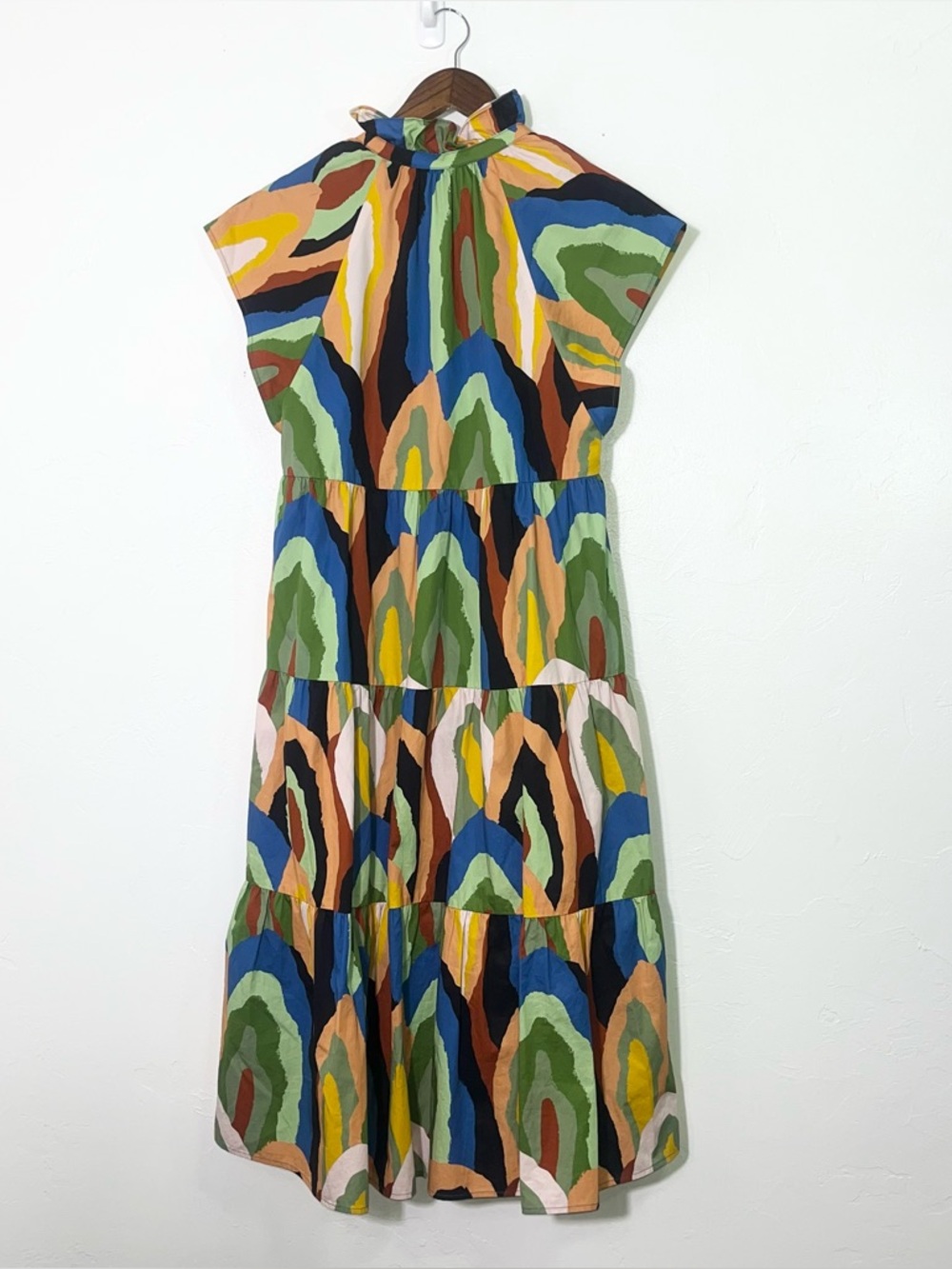 CROSBY by Mollie Burch Watts Dress Geode Print Abstract Tiered Midi Cotton - Picture 9 of 12